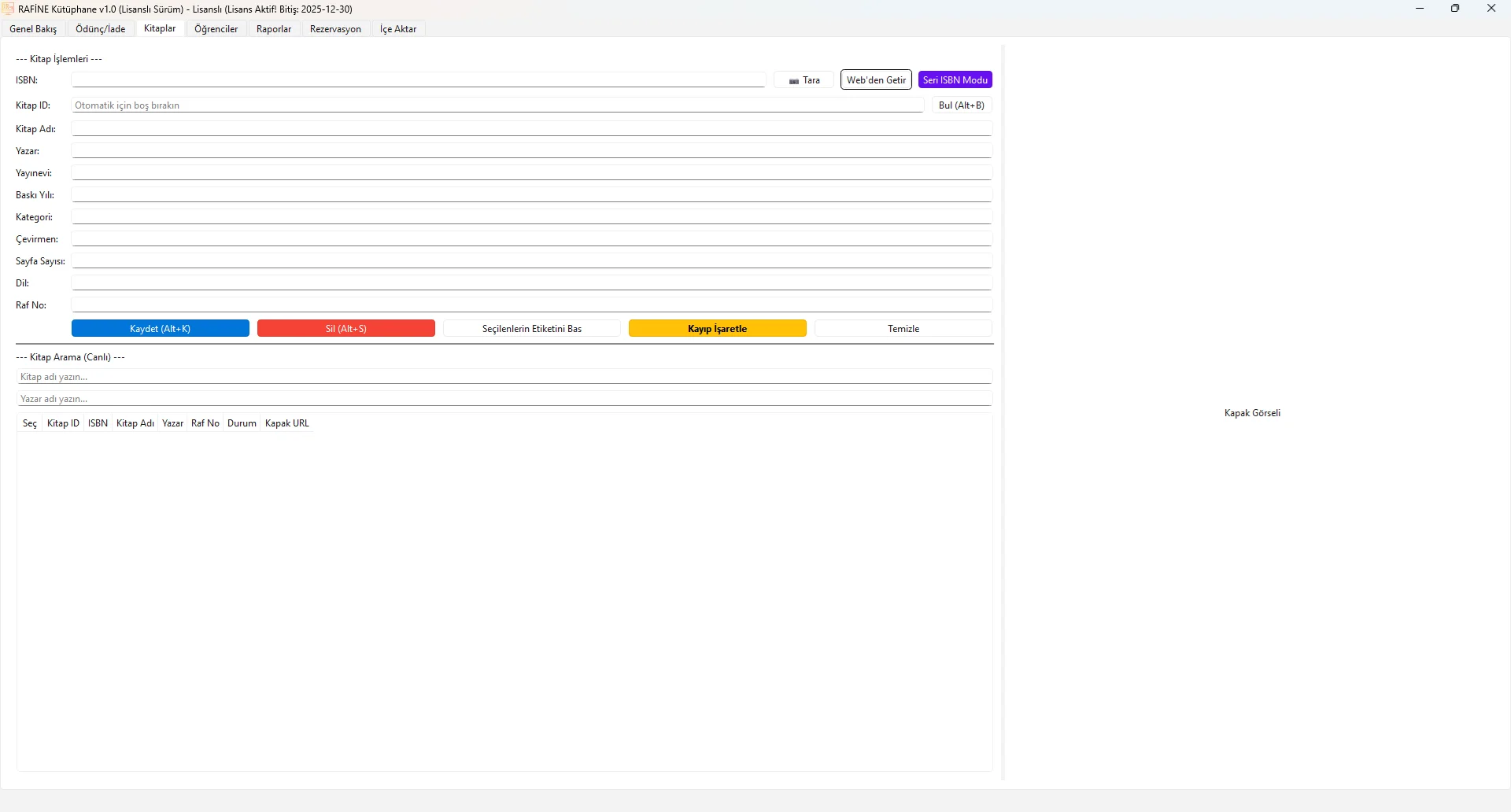 Kitap İşlemleri ve Detaylı Kayıt Ekranı