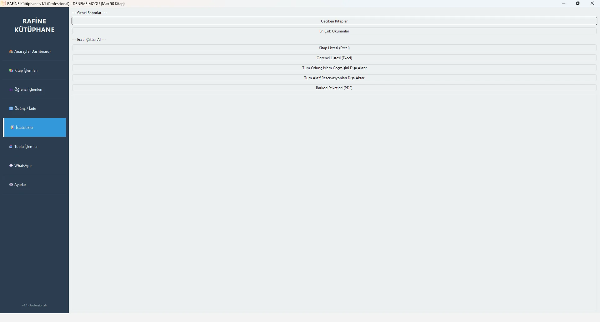 Rafine Kütüphane İstatistik Ekranı