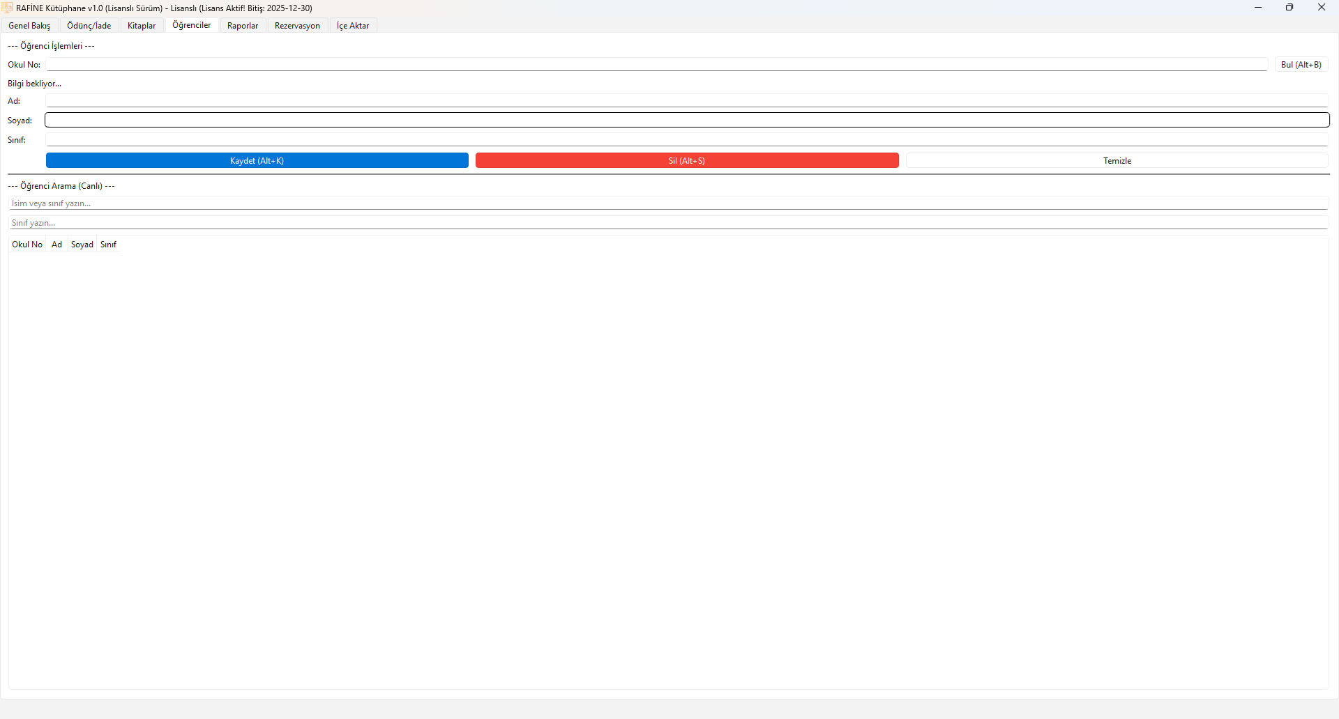 Öğrenci Kayıt ve Listeleme Ekranı