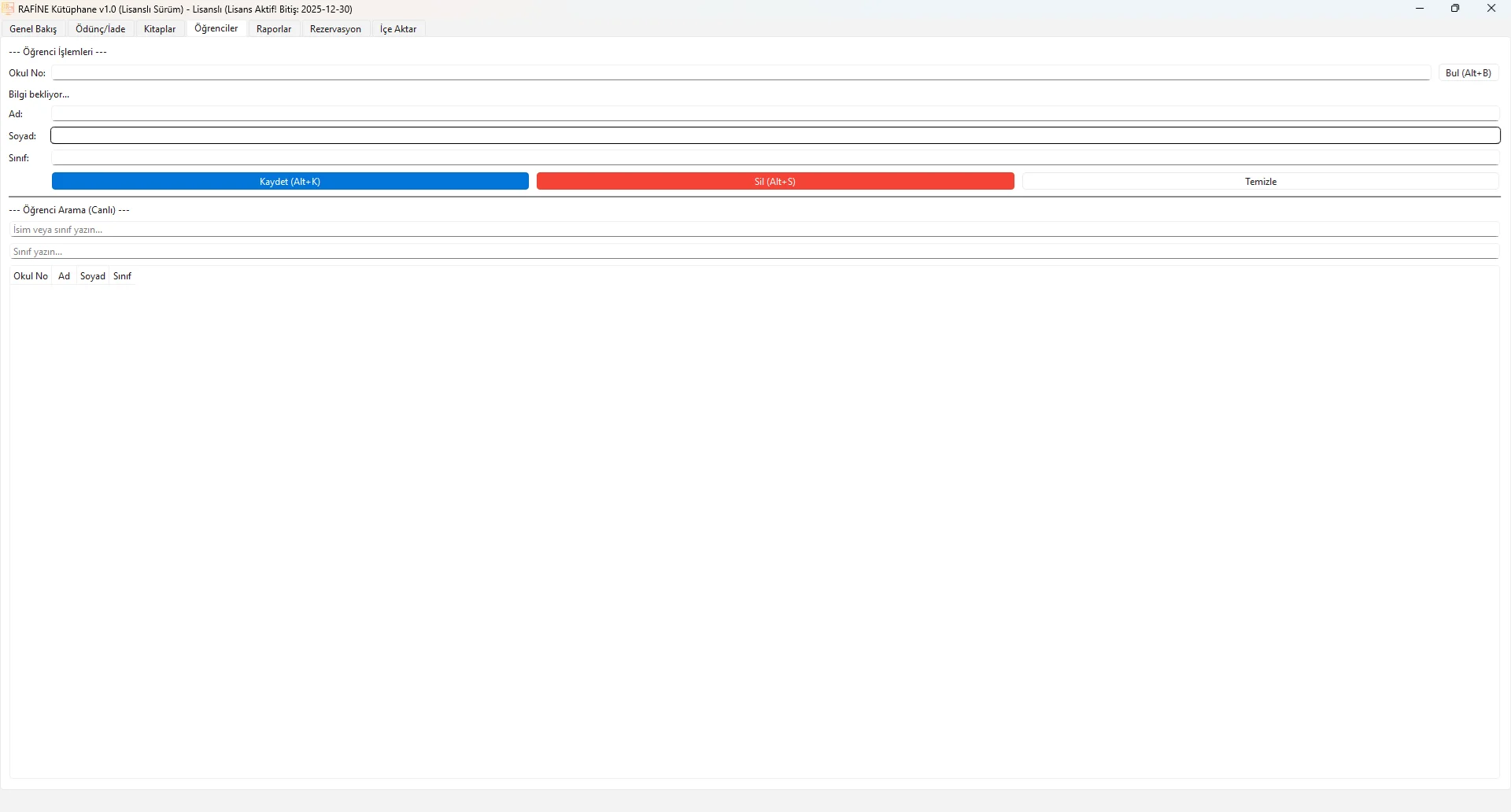 Öğrenci Kayıt ve Listeleme Ekranı
